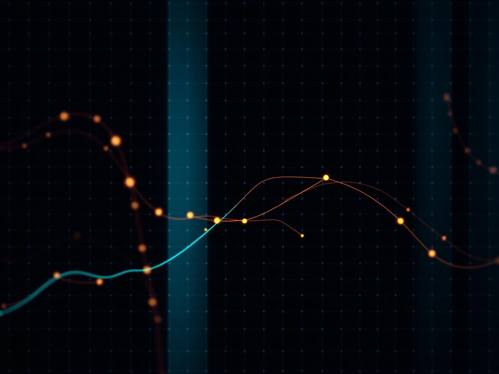 Abstract visualization of business performance trend lines and data signals